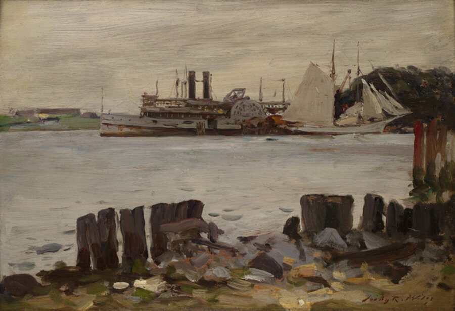 Paddle Wheeler and Schooner on the River