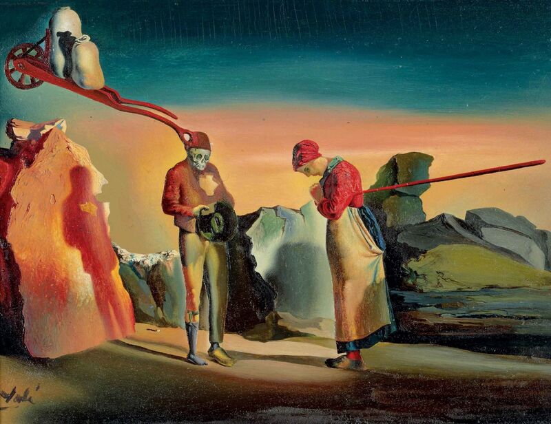 Salvador Dalí, ‘Les atavismes du crépuscule (Phénomène obsessif). D'après "L'Angélus" de Millet’, ca. 1933, Painting, Oil on wood, Kunstmuseum Bern