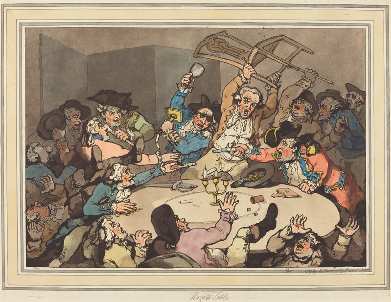 Thomas Rowlandson, ‘A Kick-up at a Hazard Table’, published 1787, Print, Hand-colored etching and aquatint, National Gallery of Art, Washington, D.C.