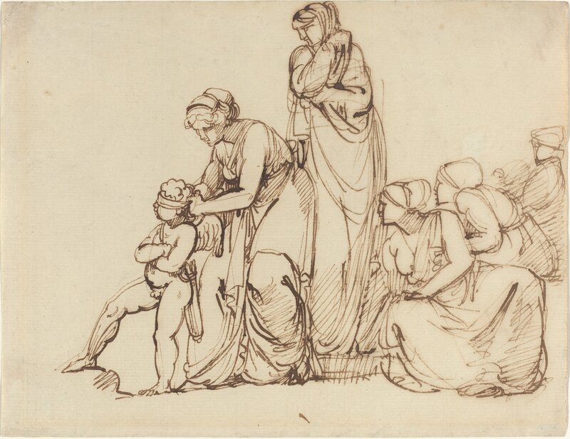 George Romney, ‘The Blindfolding of Cupid’, after 1797, Drawing, Collage or other Work on Paper, Pen and brown ink on laid paper, National Gallery of Art, Washington, D.C.