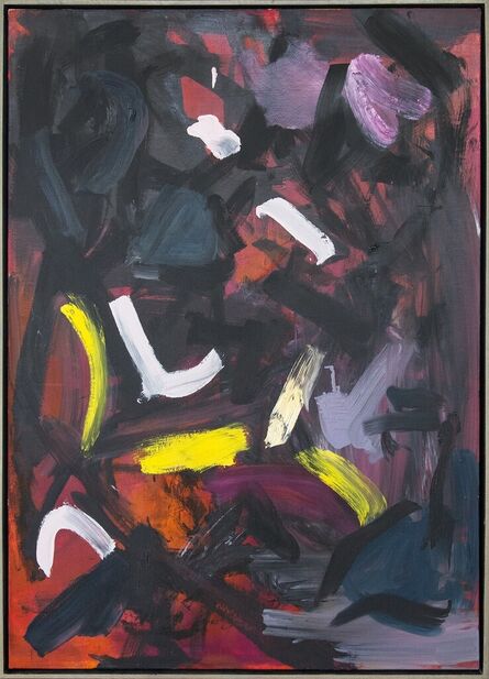 Scott Pattinson, ‘Ouvert No 48 - bold, black, yellow, red, pink, gestural abstract oil on canvas’, 2018