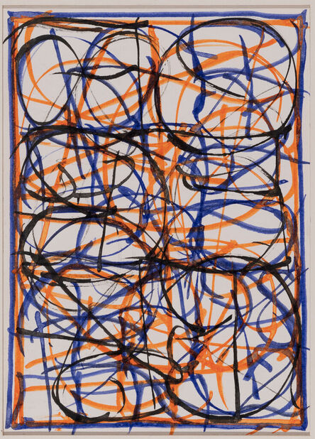 George Dannatt, ‘Bamboo Pen Drawing No 23 on White  Card - Blue, Orange, Black’, 1982