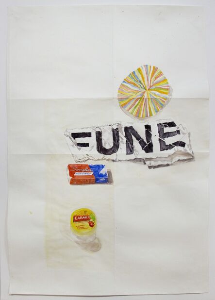 Dawn Clements, ‘Carmex, Swingline, FUNE, and paper’, 2015