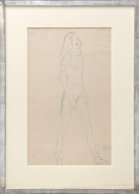 Gustav Klimt, ‘Akt eines jungen Mädchens (Rot und Blaustift). Nude of a Young Girl (red and blue pencil).’, 1919