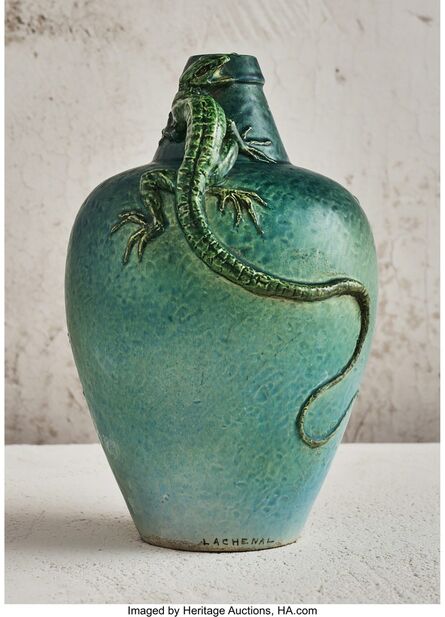 Edmond Lachenal, ‘Green Vase with Applied Lizards’, circa 1900