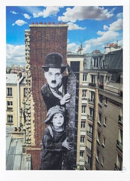 JR, ‘Charlie Chaplin revu par JR, The Kid, Charlie Chaplin & Jackie Coogan, USA, 1923, de jour Paris 2021’, 2021