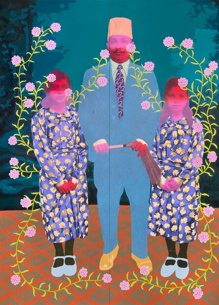 Daisy Patton, ‘Untitled (Father with Two Daughters and Painted Backdrop with Campions)’, 2022