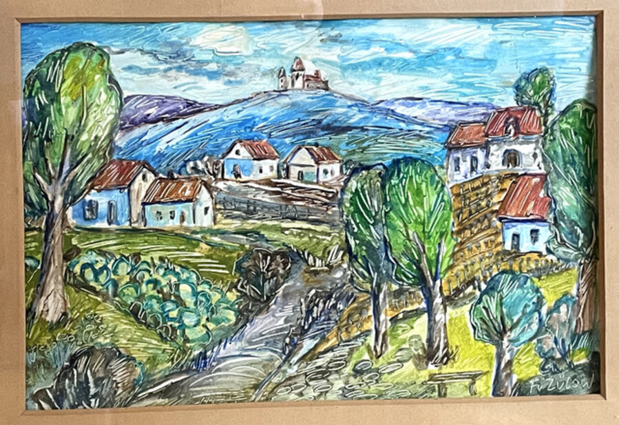 "Vibrant Landscape with Village"