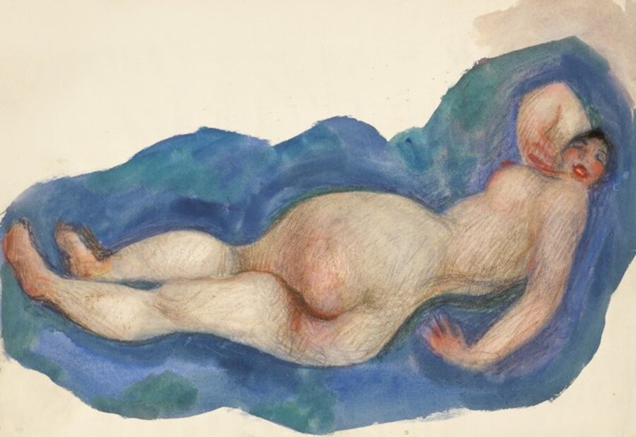Reclining Nude with Red Mouth