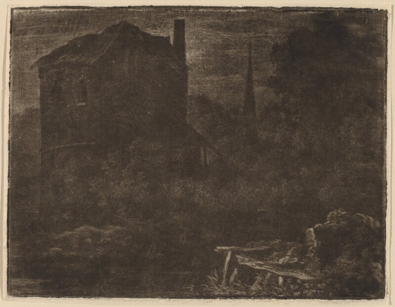 Allart van Everdingen, ‘Nocturnal Landscape with Horse and Church Spire’, probably c. 1660, Print, Mezzotint and drypoint, National Gallery of Art, Washington, D.C.