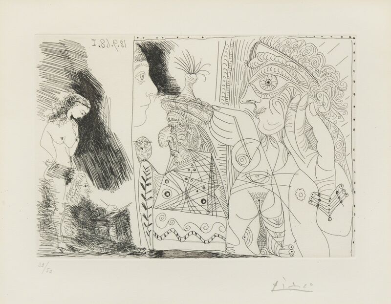 Pablo Picasso, ‘Écrivain avec son Égérie (from La Série 347)’, 1968, Print, Etching, Hindman