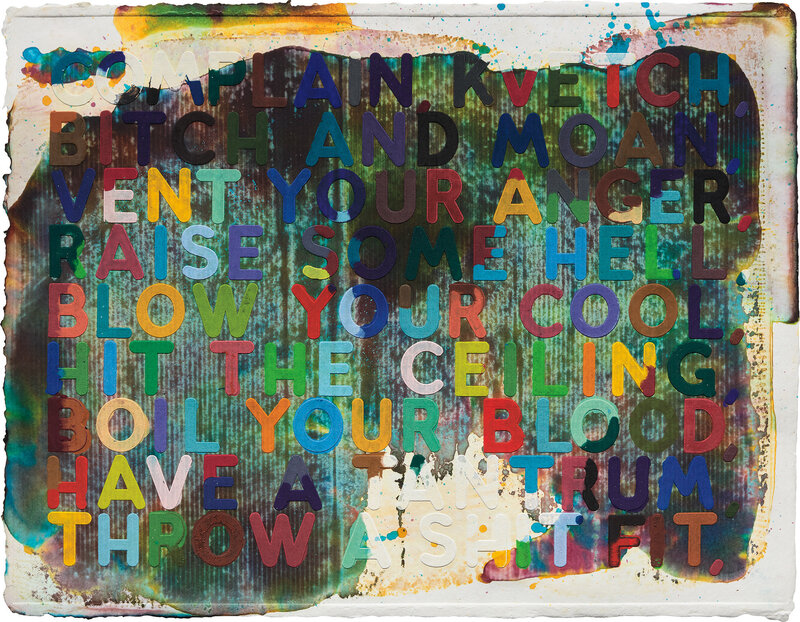 Mel Bochner, ‘Complain/Kvetch’, 2002, Print, Monoprint with collage, engraving, embossing and oil paint in colors, on handmade and hand-dyed Twinrocker paper, the full sheet., Phillips