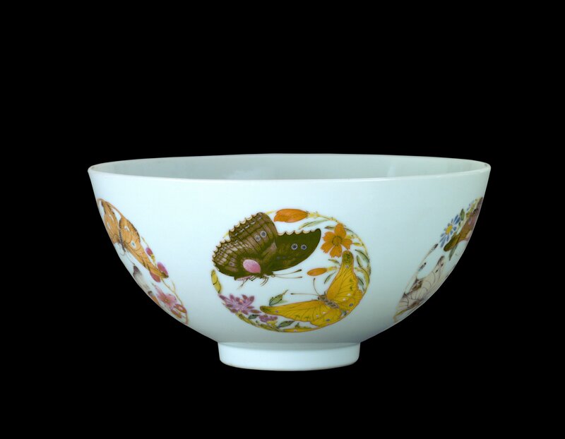 ‘Bowl with Butterflies in Roundels Design’, 1723-1735, Sculpture, Porcelain with famille rose enamels, Indianapolis Museum of Art at Newfields