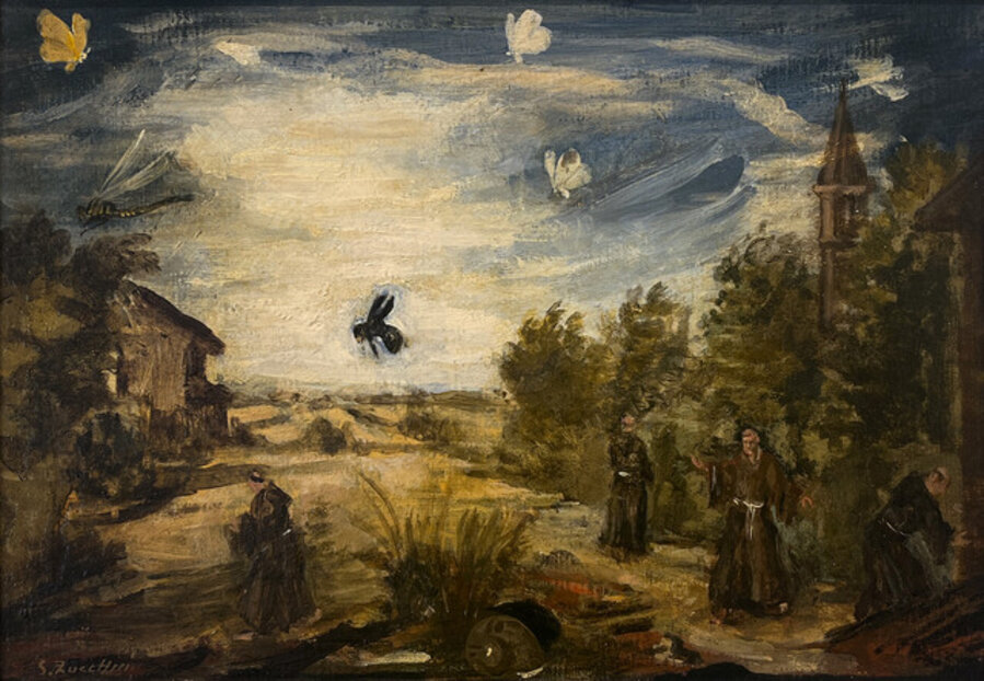 Frati nel loro podere e farfalle