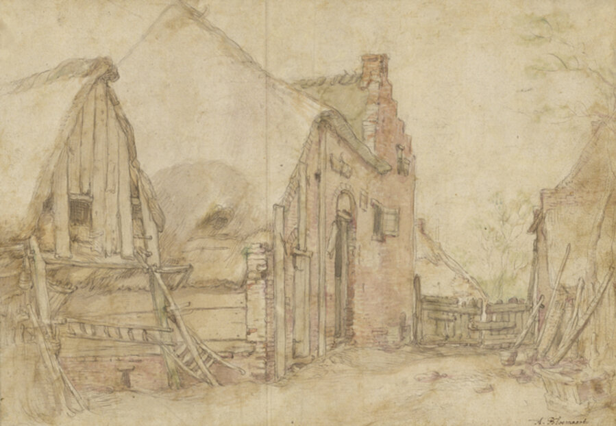 View of a Farm Courtyard (recto), Study of a Tree (verso)