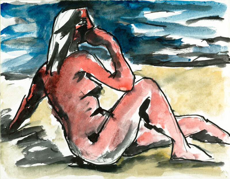Josef Herman, ‘Nude Study (On the Beach)’, ca. 1950, Drawing, Collage or other Work on Paper, Ink and watercolour, Goldmark Gallery