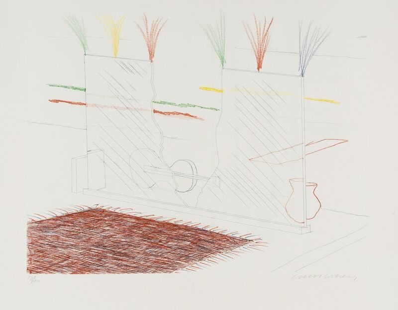 David Hockney, ‘On it May Stay His Eye (from The Blue Guitar) (M.C.A. Tokyo 194)’, 1976-77, Print, Etching with aquatint printed in colours, Forum Auctions