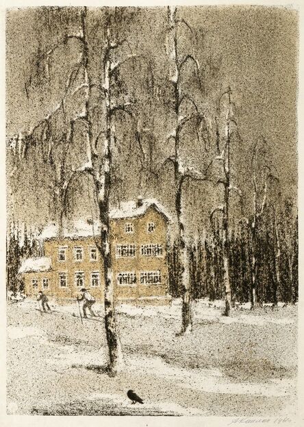 Anatoli Kaplan, ‘Skiiers through the woods’, 1961