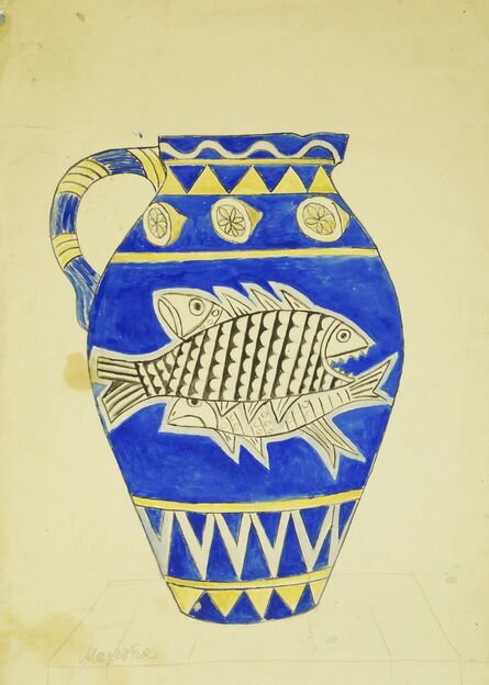 Marie Vorobieff Marevna, ‘Vase decorated with fish on blue ground’