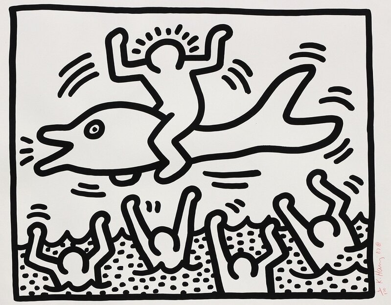 Keith Haring, ‘Untitled (Man on a dolphin) (1987) (signed)’, 1987, Print, Signed lithograph, Dominic Guerrini