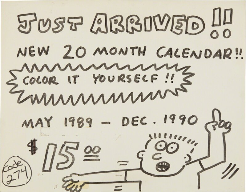 Keith Haring, ‘Pop Shop Signage (Calendar)’, ca. 1986-1990, Drawing, Collage or other Work on Paper, Marker on paper, Phillips