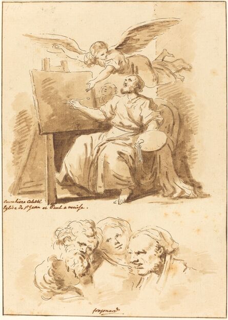 Jean Claude Richard de Saint-Non after Jean-Honoré Fragonard after Andrea Celesti, ‘Saint Luke at His Easel and Four Expressive Heads’, 1775