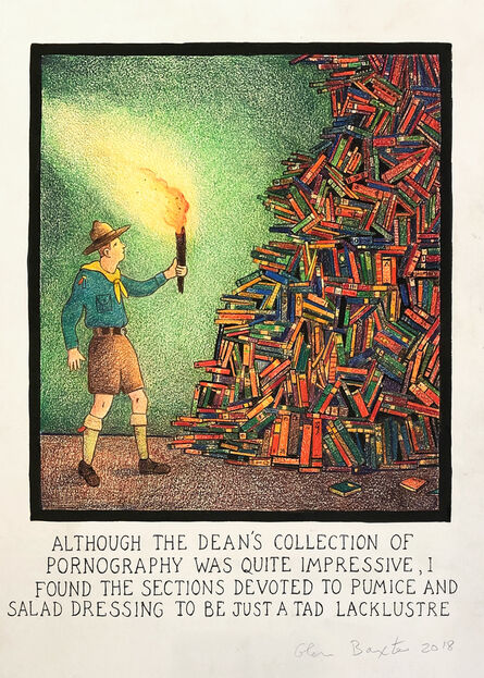 Glen Baxter, ‘Although the Dean's collection of pornography...’, 2018