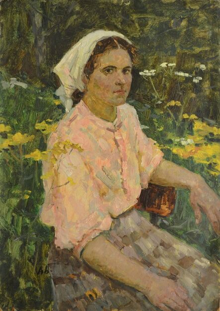 Aleksey Ivanovich Borodin, ‘Valia among flowers’, 1952