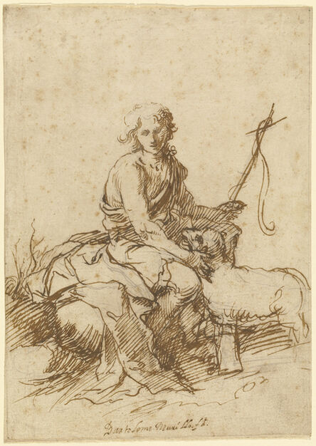 Bartolomé Esteban Murillo, ‘The Youthful Saint John the Baptist Seated in a Landscape (recto), Unidentified Figure Composition (Dido and Aeneas?) (verso)’, 1655