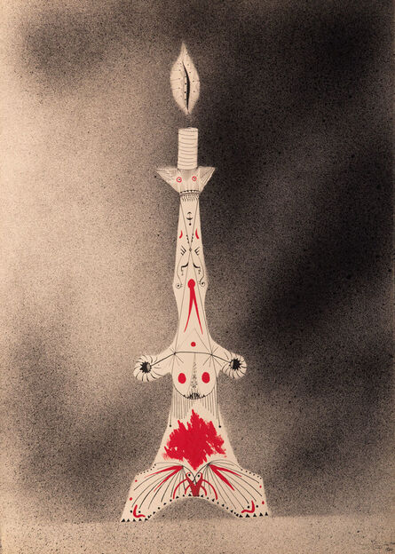 Joan Ponç, ‘Sin Título (aerografía con candelabro sobre espacio en reserva)’, 1960