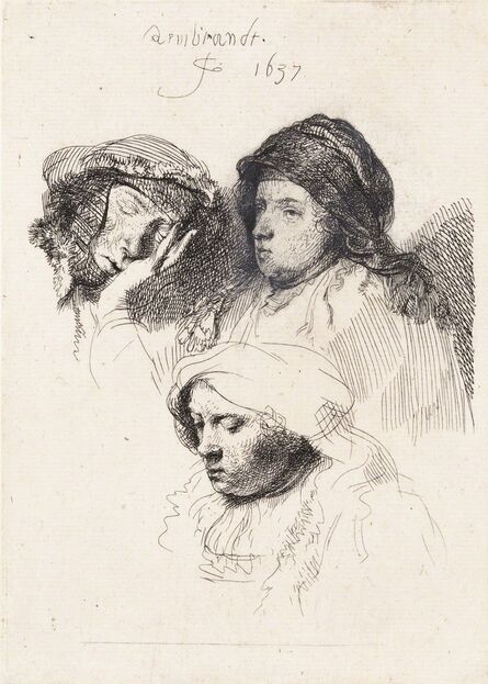 Rembrandt van Rijn, ‘Three Heads of Women, One Asleep’, 1637