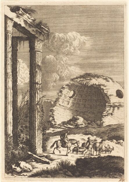 Bernhard Zaech after Jonas Umbach, ‘Shepherds Traveling past a Ruined Rotunda’, ca. 1650