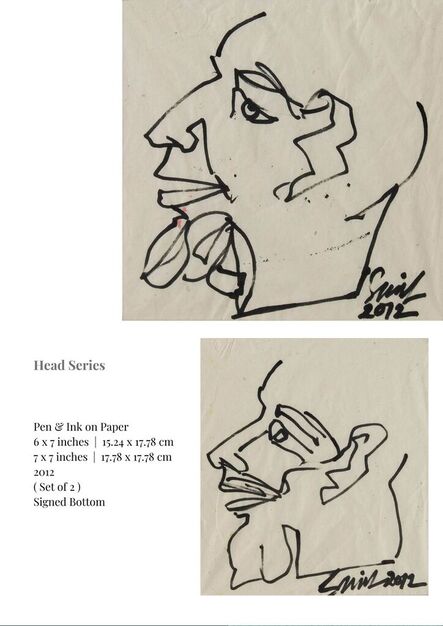 Sunil Das, ‘Head Series, Pen & Ink on Paper (Set of 2) by Modern Indian Artist “In Stock”’, 2012