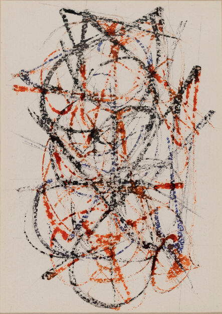 George Dannatt, ‘Bamboo Pen Drawing on Waxed Paper:  “Chinese Philosopher” - Black, Red, Blue’, 1981