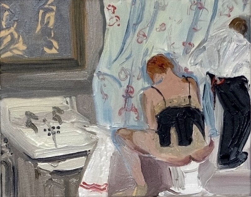 Claudia Doring Baez, ‘Brassaï – Getting washed and dressed in a hotel de posse, Rue Quicampoix c. 1932’, 2019, Painting, Oil, oil stick and charcoal on canvas, Denise Bibro Fine Art