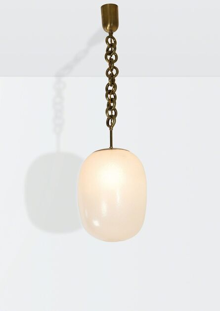 Seguso, ‘a pendant lamp with a brass structure and an opaline glass shade’, ca. 1940