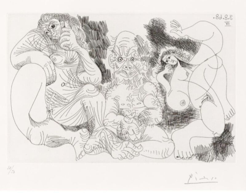 Pablo Picasso, ‘Vieillard Assis Avec Une Femme et Danseuse’, 1968, Drawing, Collage or other Work on Paper, Etching on Wove paper, ArtLife Gallery