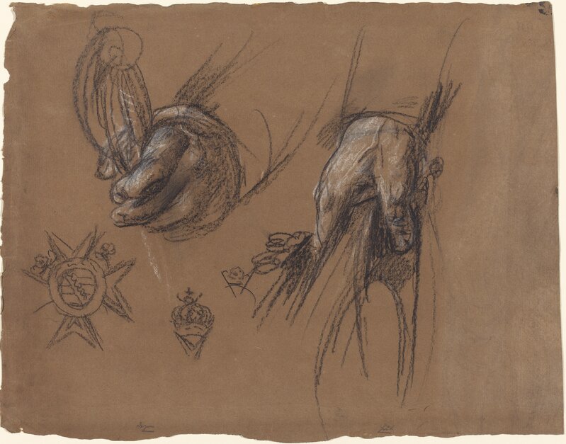 Anton Graff, ‘Hands Holding a Sword and a Tricorn’, ca. 1790, Drawing, Collage or other Work on Paper, Charcoal touched with white chalk on brown laid paper, National Gallery of Art, Washington, D.C.
