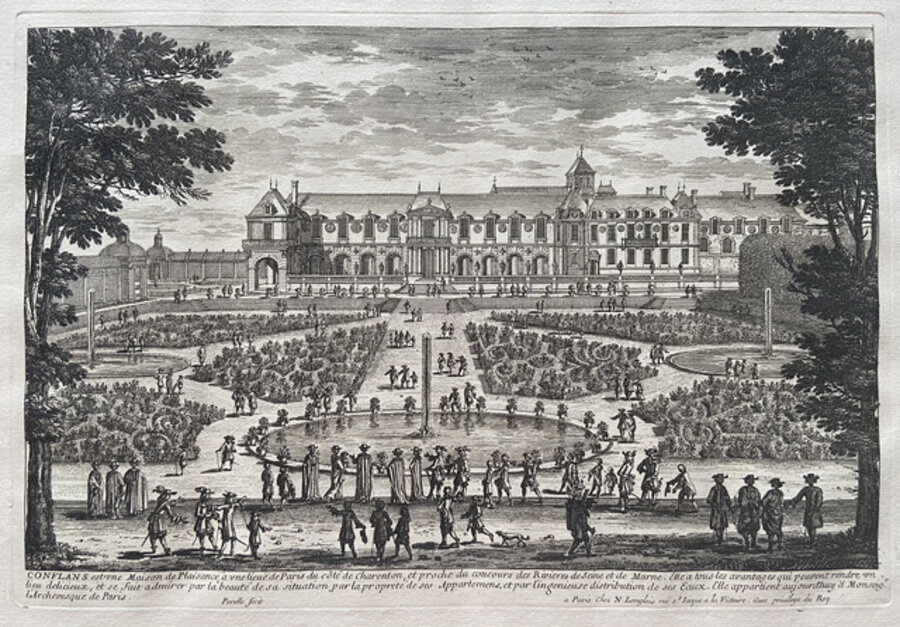 Veues Des Belles Maisons Des Environs De Paris: Conflans est une Maison de Plaisance a une lieue de Paris du cote de Charenton, et proche du concours des Rivieres de Seine et de Marne.