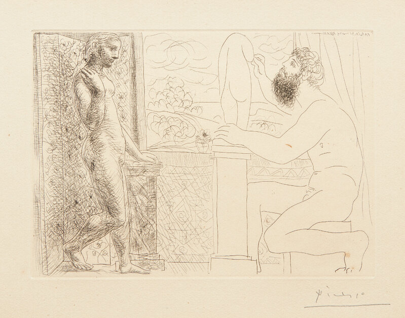 Pablo Picasso, ‘Sculpteur et son modèle devant une fenêtre (Sculptor and his Model in Front of a Window), plate 59 from La suite Vollard’, 1933, Print, Etching, on Montval laid paper with watermark Vollard, with full margins, Phillips