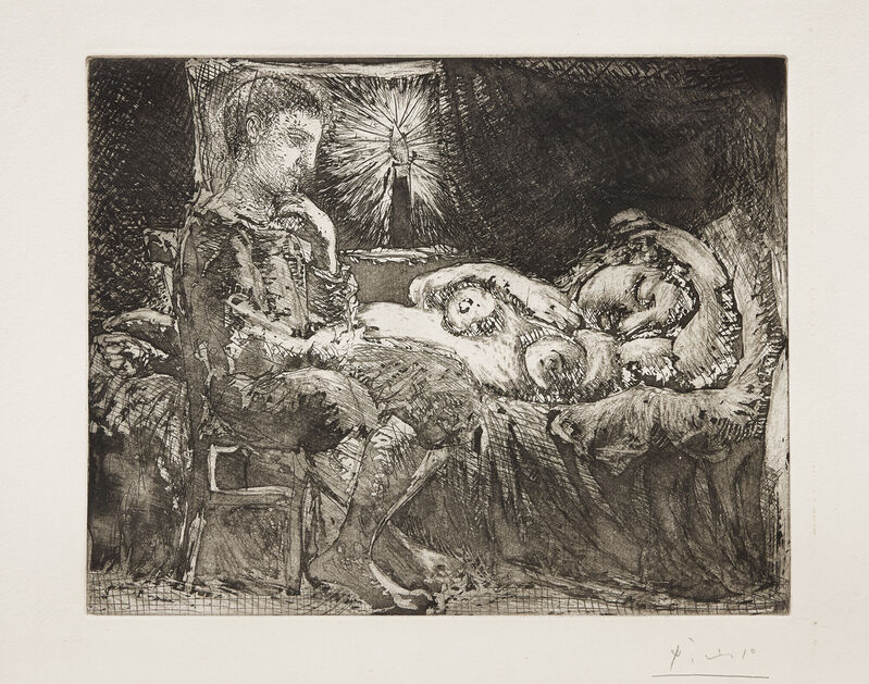 Pablo Picasso, ‘Garçon et dormeuse à la chandelle (Boy and Sleeping Woman by Candlelight), plate 26 from La Suite Vollard’, 1934, Print, Etching and aquatint, on Montval paper watermark Picasso, with full margins., Phillips