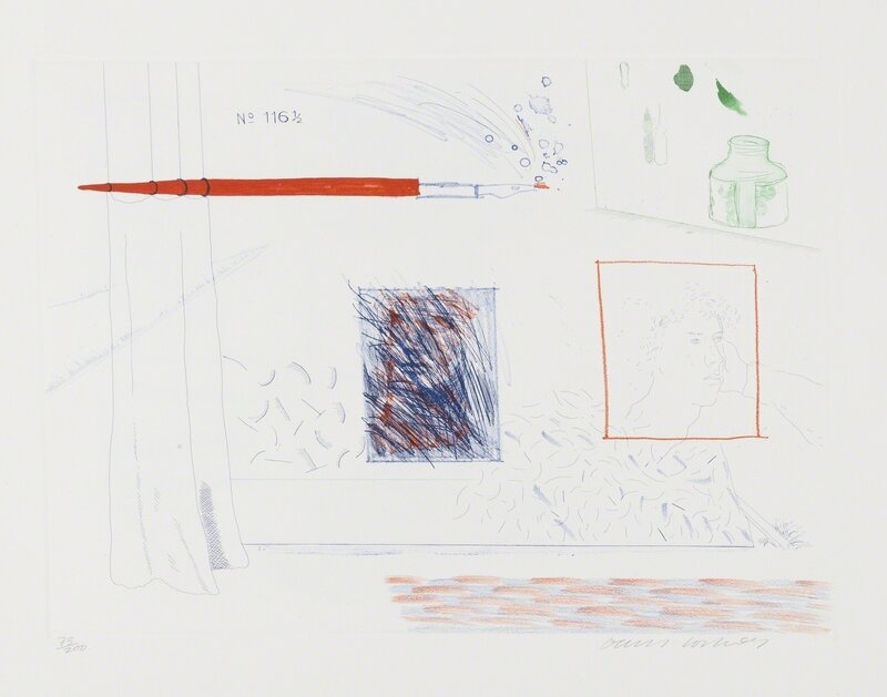 David Hockney, ‘Etching is the subject (S.A.C 191)’, 1976-77, Print, Etching with aquatint printed in colours, Forum Auctions