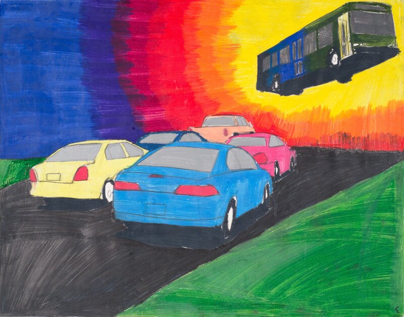Geraldo Gonzalez, ‘Flying Bus with Traffic’, 2013, Drawing, Collage or other Work on Paper, Colored pencil and graphite on paper, Fleisher/Ollman