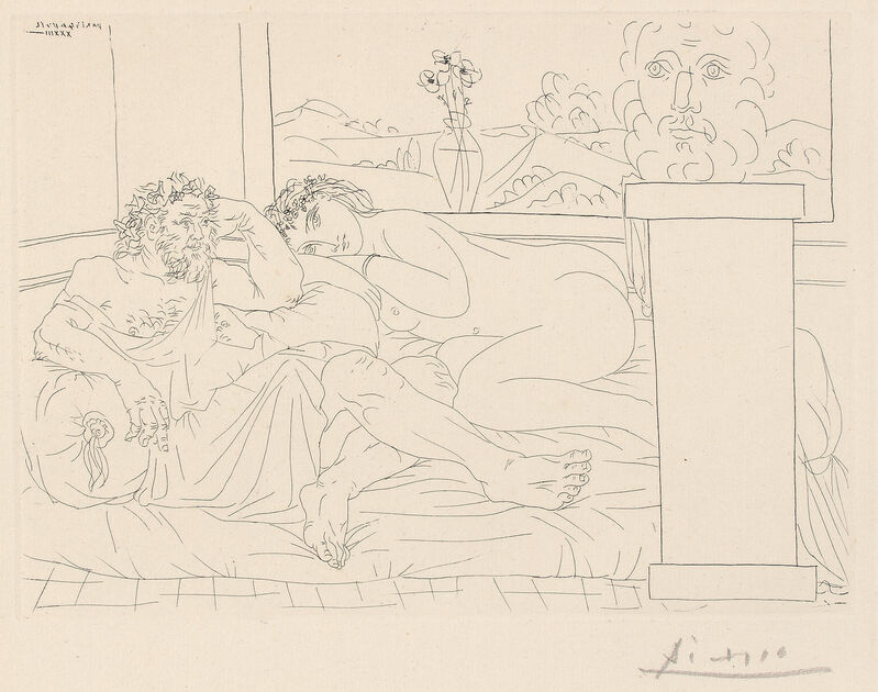 Pablo Picasso, ‘Le Repos du sculpteur, IV (The Sculptor's Rest IV), plate 65, from La Suite Vollard’, 1933, Print, Etching, on Montval laid paper watermark Vollard, with full margins., Phillips