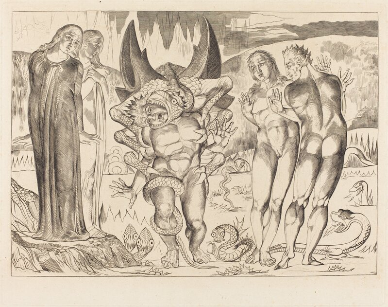 William Blake (1757-1827), ‘The Circle of the Thieves; Agnolo Brunelleschi Attacked by a Six-Footed Serpent’, 1827, Print, Engraving, National Gallery of Art, Washington, D.C.