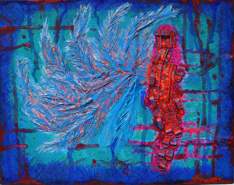 Kanchan Chander, ‘Winged Iron woman’, 2018, Painting, Mixed media on board, Art Heritage