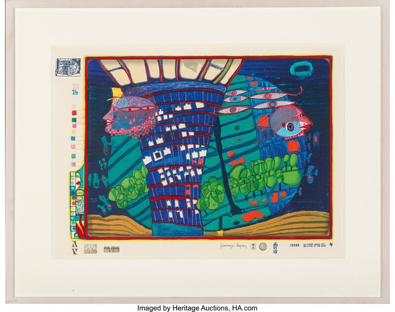 Friedensreich Hundertwasser, ‘Exodus into space, from Regentag Portfolio’, 1971-72, Print, Screenprint in colors with metallic embossing on wove paper, Heritage Auctions