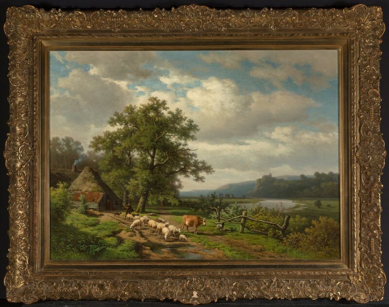 Alexander Joseph Daiwaille, ‘A wooded landscape with a drover and livestock on a track (collab. with Eugène Verboeckhoven)’, 1867, Painting, Oil on canvas, Heritage Auctions