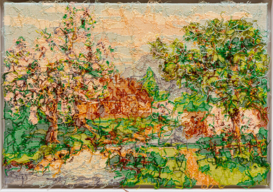 River landscape with trees and house