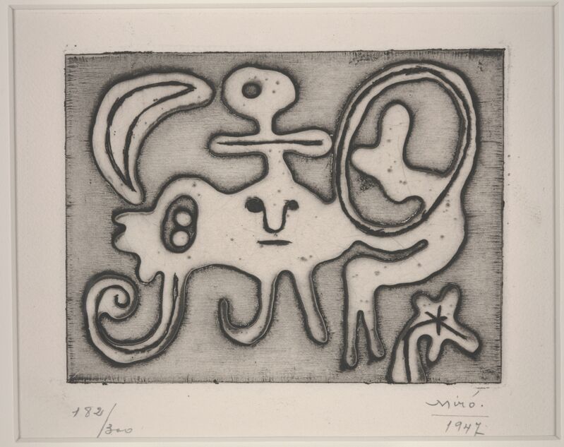 Joan Miró, ‘Woman and Bird in Front of the Moon (Femme et oiseau devant la lune) from Laurels number 1’, 1947, Print, Etching, Dallas Museum of Art